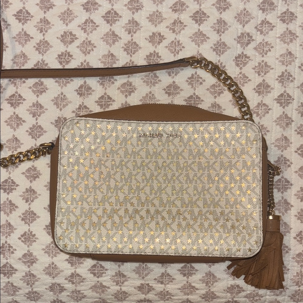 Michael Kors Tan and Gold Crossbody Bag with Adjustable Strap